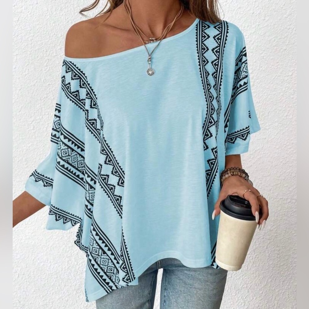 Blue Asymmetrical Dolman Sleeve Sweater